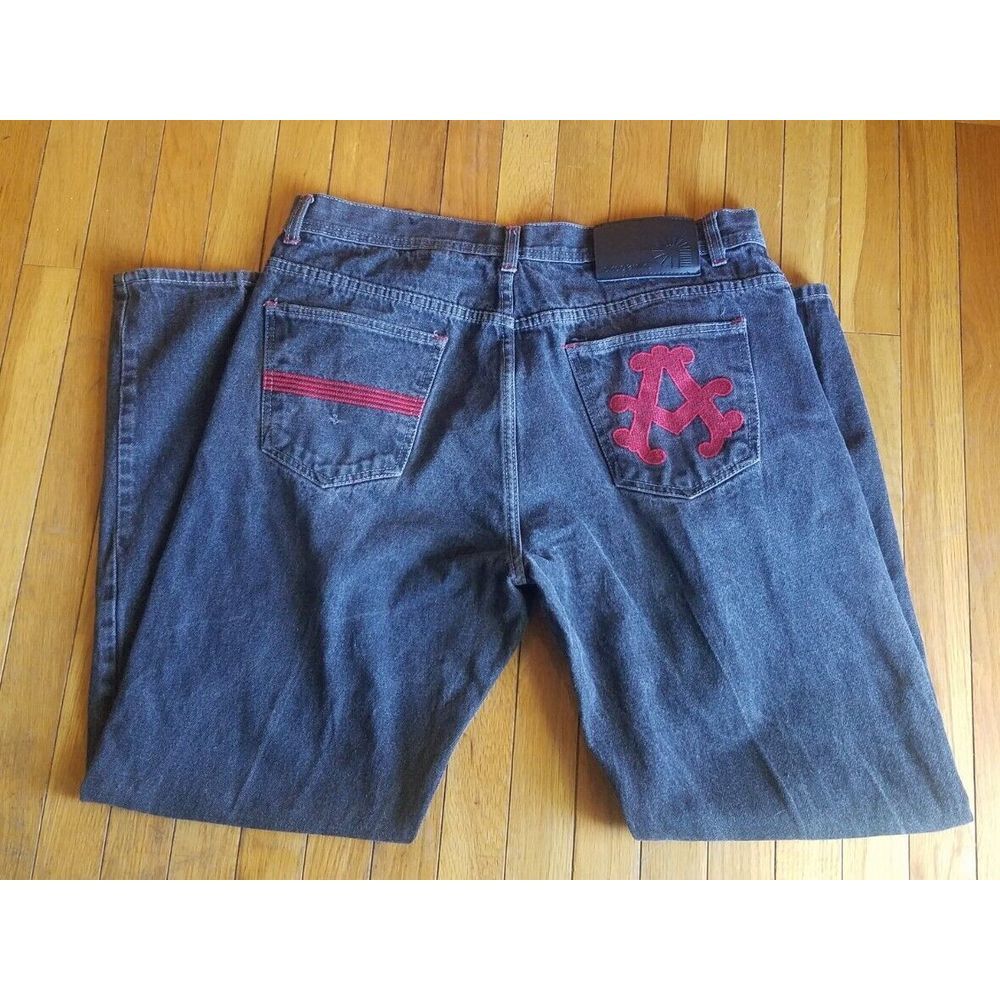 Akademiks Y2K Baggy Mens 40x34 Black Embroidered Jeans Hip Hop Vintage EUC
